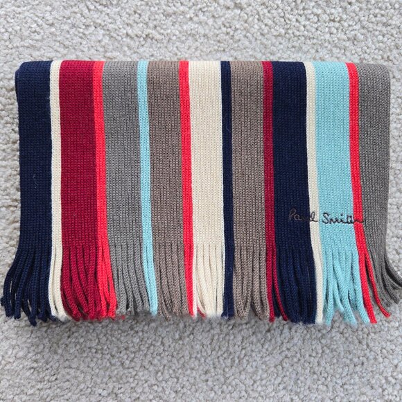 Paul Smith 100% Wool Striped Scarf TINY FLAW - Picture 12 of 12